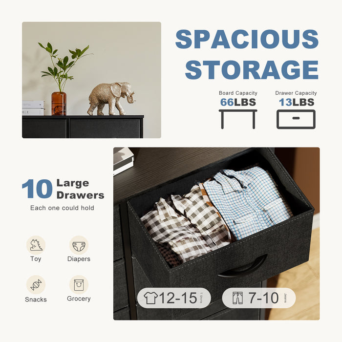Bigleap 10 Drawer Dresser, Fabric Storage Tower Organizer with Wood Top and Steel Frame for Bedroom, Closet, Hallway, Entryway,Black