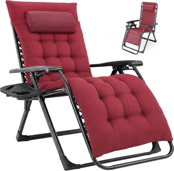 Simenmax Zero Gravity Chair with Cushion, 440 LB Capacity Folding Outdoor Lounge Chair with Cup Holder and Headrest for Patio, Camping & Beach,Red