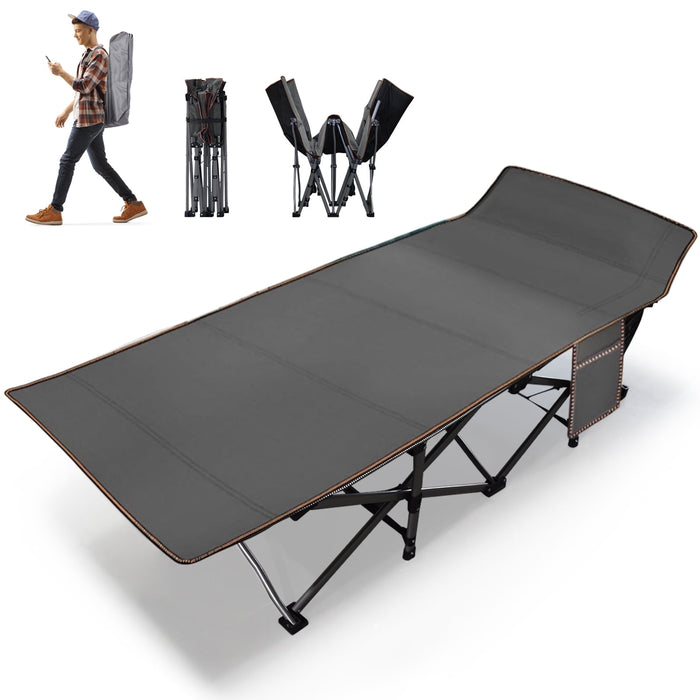 Blorly Folding Camping Cot for Adults, 73" L x 27" W x 14" H Heavy Duty Outdoor Bed with Carry Bag,1200 D Layer Oxford Travel Camp, Black