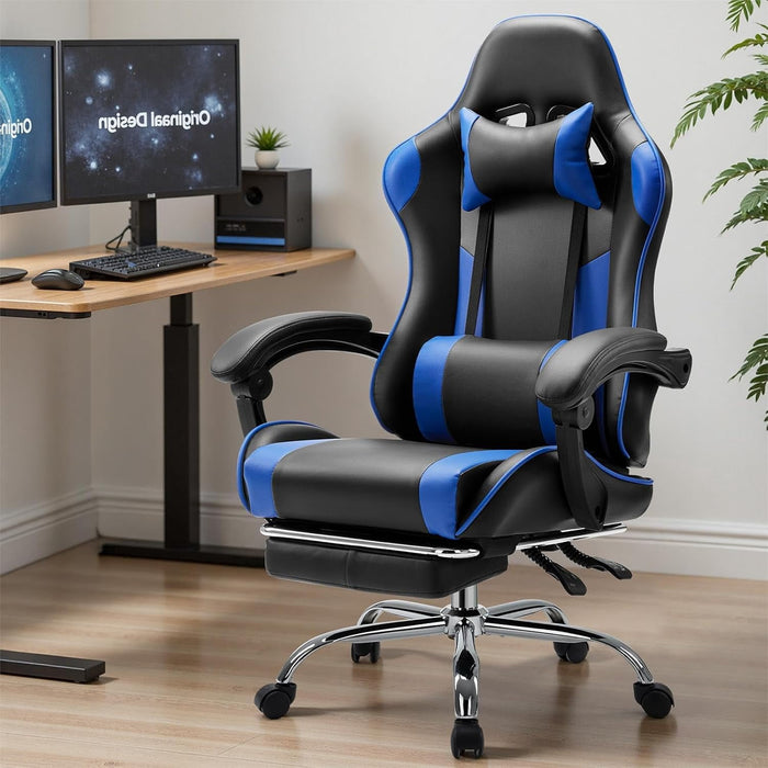 Betcozy Gaming Chair, Ergonomic Computer Chair with Footrest, Lumbar Support, Headrest, Comfy Seating with thicken cushion, Blue