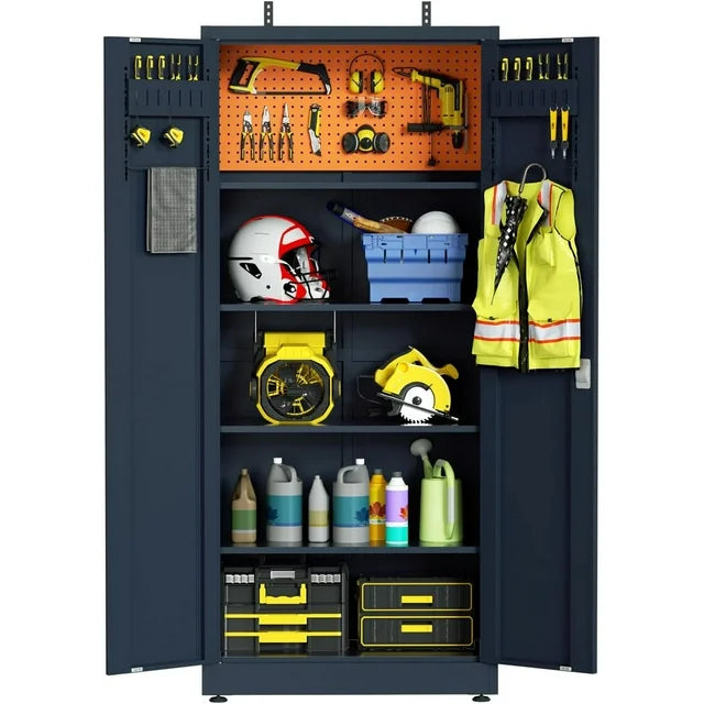Metal Storage Cabinet - Garage Storage Cabinet with 2 Doors and 4 Adjustable Shelves,71" Steel Lockable Garage Cabinets for Office,Home,Garage (Dark Gray)