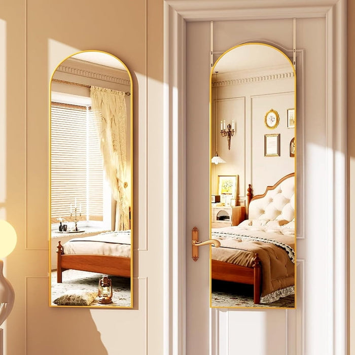 Simenmax 14''x47'' Wall-Mounted Mirror, Arched Door Hanging Mirror Aluminum Framed Floor Mirror, Standing Mirror for Bedroom, Living Room, Entryway,Gold