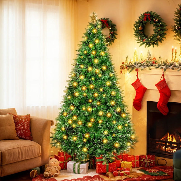 Simenmax 7.5ft Pre-lit Artificial Christmas Tree, 1000 Branch Tips with 450 Incandescent Lights, Hinged Spruce for Home Office Holiday Decor