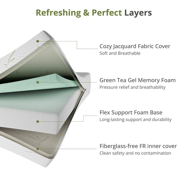 Beddle Mattress Bed in a Box, 6/8/10/12" Cooling Green-Tea Gel Memory Foam Mattress with Graphene Fabric Cover