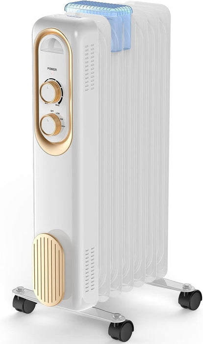 Nextay 1500W Oil Filled Radiator Heater, Portable Electric Space Heater with Adjustable Thermostat, 3 Heat Settings, Quiet Indoor Heater for Bedroom Office, White