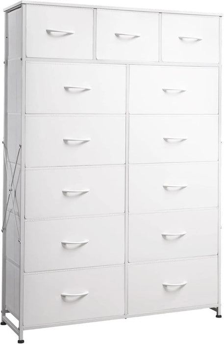 Bigleap 13-Drawer Fabric Dresser with Wood Top & Steel Frame – Sturdy Storage Cabinet for Bedroom, Living Room, Home Office,White