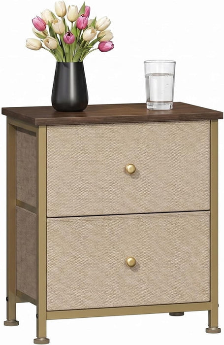 Simenmax 2-Drawer Nightstand, 20" Small Bedside Table with Fabric Storage Bins, Space-Saving End Table for Bedroom, Dorm, Closet, Khaki