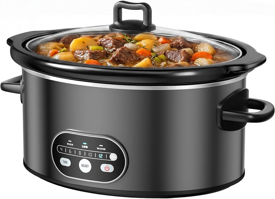 Simenmax 8QT Programmable Slow Cooker, Nonstick Ceramic Coating, Dishwasher-Safe Stoneware with Timer,Black