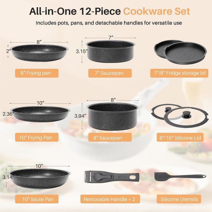 Aidoly Pots and Pans, Pcs Kitchen Cookware Sets with Removable Handle, Nonstick, StackableAidoly Pots and Pans, Kitchen Cookware Sets with Removable Handle, Nonstick, Stackable