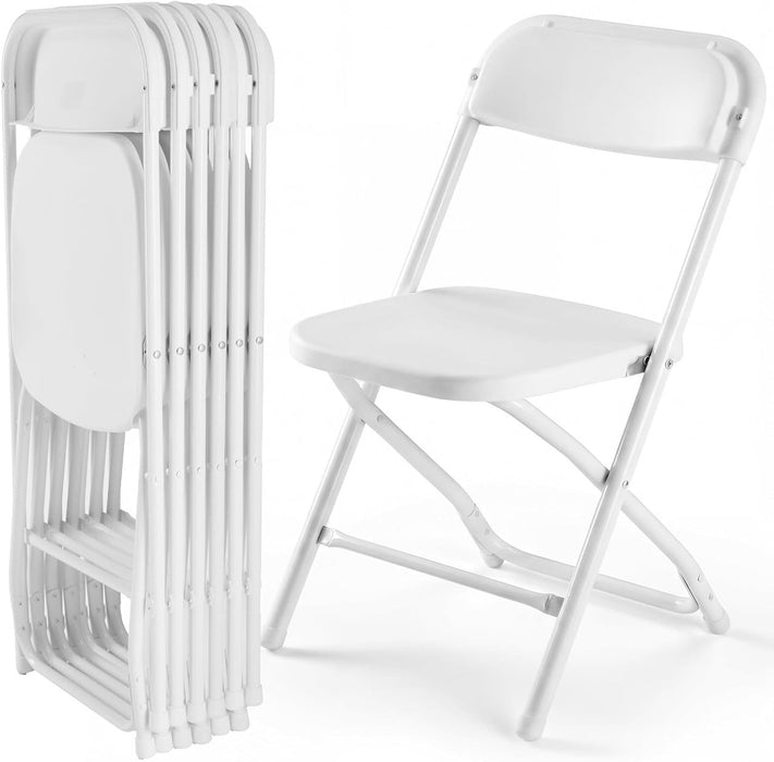 Simenmax 6-Pack Heavy Duty Folding Chairs, Ergonomic Back Support, Portable Plastic Dining Chairs for Home Office Conference Wedding Party Patio Garden Camping, White