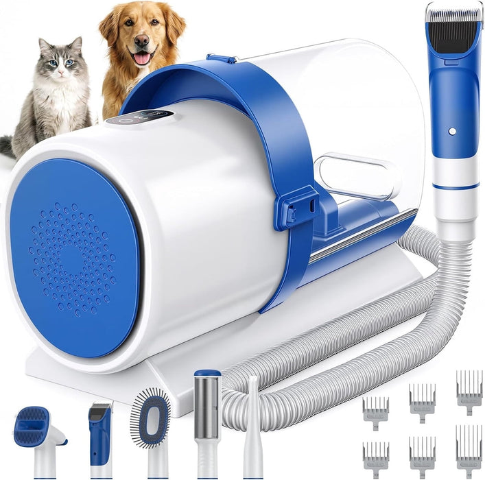 Simenmax Pet Grooming Vacuum Kit – Cordless Clippers with 2.5L Canister, 3 Suction Levels & 5 Attachments, Low-Noise Hair Trimmer for Dogs, Cats,Blue White