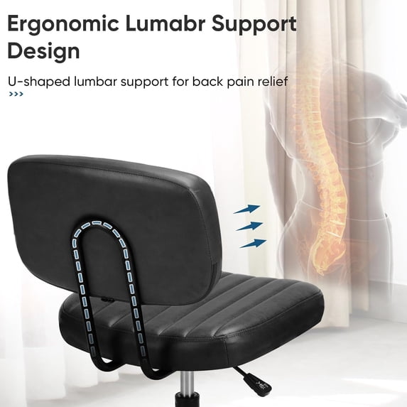 Armless Office Desk Chair, PU Leather Ergonomic Task Chair with Low Back Lumbar Support, Height Adjustable Swivel Computer Chair for Home Office