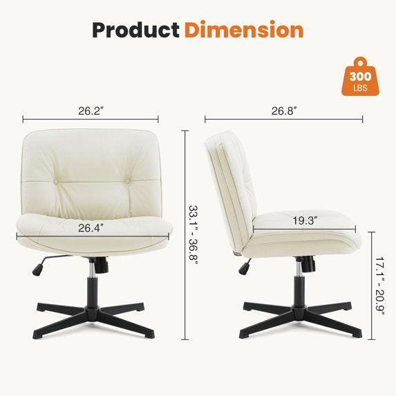 Criss Cross Chair, Armless Office Desk Chair, Wide Seat No Wheels, Height Adjustable Comfy Computer Task Swivel Chair