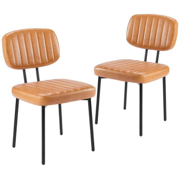 Dining Chairs Set of 2, Modern Upholstered Faux Leather Chairs with Cushioned Seats and Metal Base, Brown