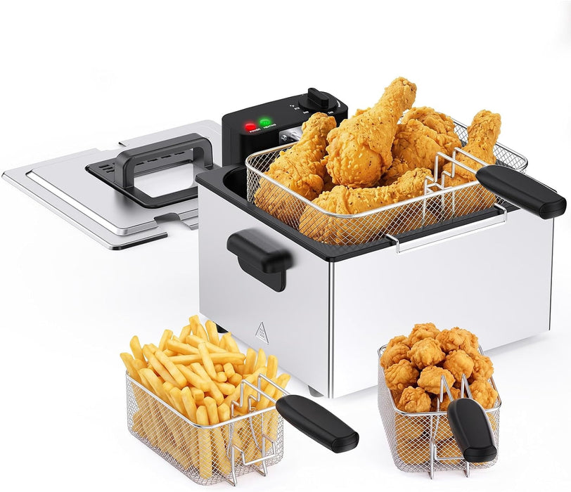 Taoset Electric Deep Fryer, 5.1L Stainless Steel Deep Fryer with Double Basket for Home Countertop Frying