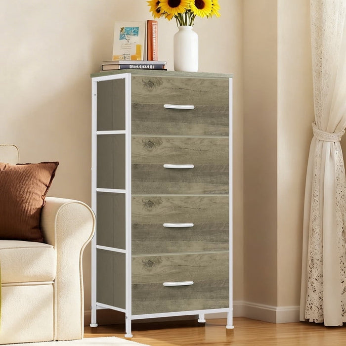 Ethovia 4-Drawer Storage Dresser with Wooden Tabletop, Stylish Fabric Drawers, Strong Metal Frame, Ideal for Organizing Your Bedroom, Living Room or Corridor, Smoked Ash