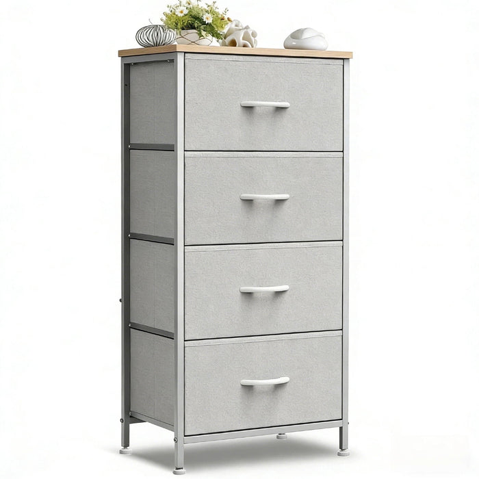 Nextay 4-Drawer Fabric Dresser for Bedroom, Storage Dresser Closet with Steel Frame & Wooden Top for Living Room, Dressing Room, Light Gray