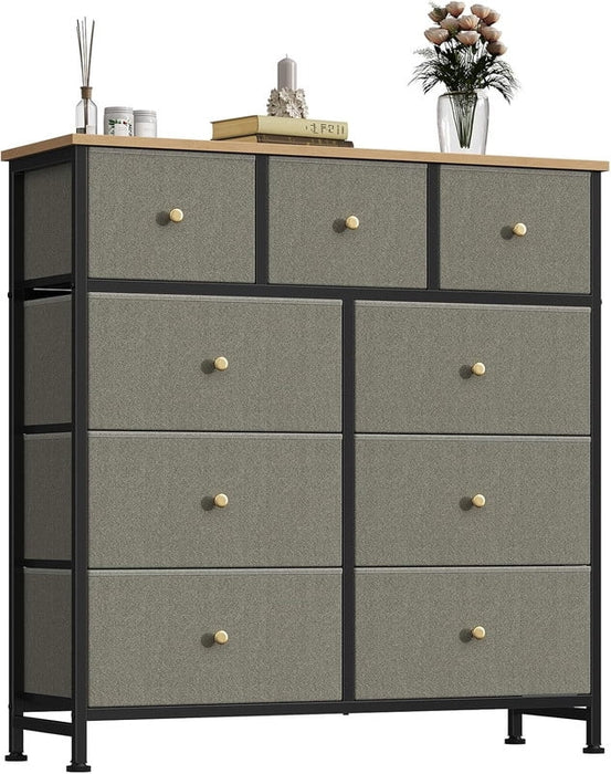 Simenmax 9 Drawers Dresser for Bedroom, Tall Fabric Closet Chests Organizer Tower Furniture with Wooden Top Metal Frame for Clothes, Room, Living Room, Hallway, Entryway,Ink Green