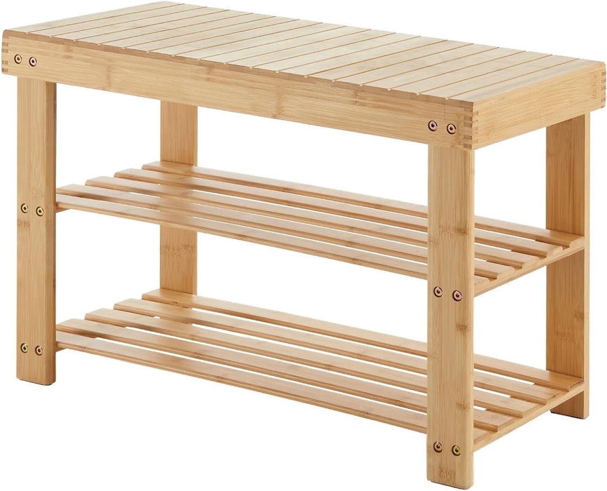 Taoset Bamboo Shoe Bench with Storage Shelf - Entryway Organizer with 286 lbs Weight Capacity, Wood