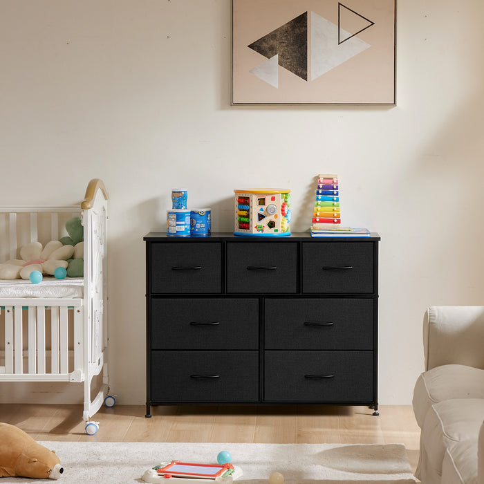 Bigleap 7 Drawer Dresser, Fabric Storage Tower Organizer with Wood Top and Steel Frame for Bedroom, Closet, Hallway, Entryway,Black