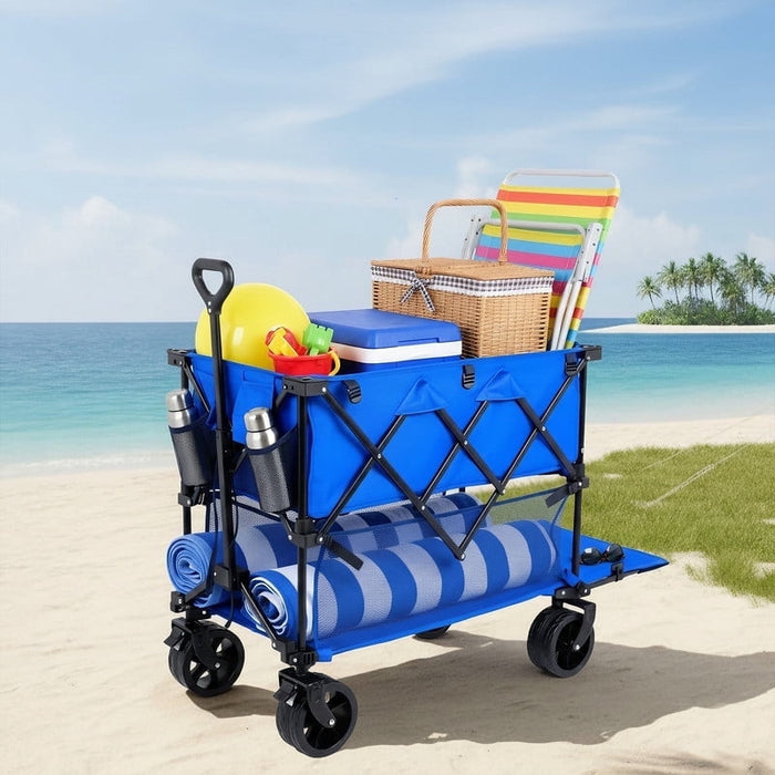 Betcozy Upgraded Double Decker Folding Wagon, 320L Large 2-Tier Utility Cart with 440lbs Capacity, Collapsible Wagon with Lower Shelf for Fishing & Outdoor Gear, Blue