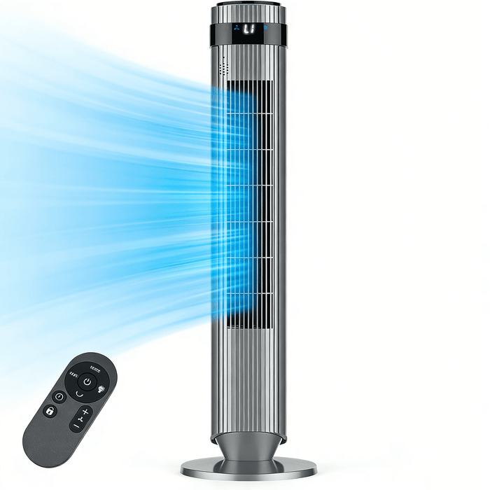Taoset 36" Bladeless Tower Fan with Remote - Quiet Oscillating Fan for Bedroom with 12-Hour Timer & 5 Speeds, Gray