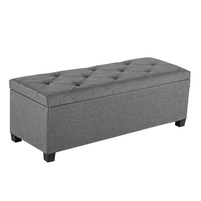 Taoset 43 Inch Linen Storage Ottoman Bench with Wood Legs, 42 Gallon Tufted Upholstered Fixed Footstool, Flip Top for Home Decor, Dark Gray