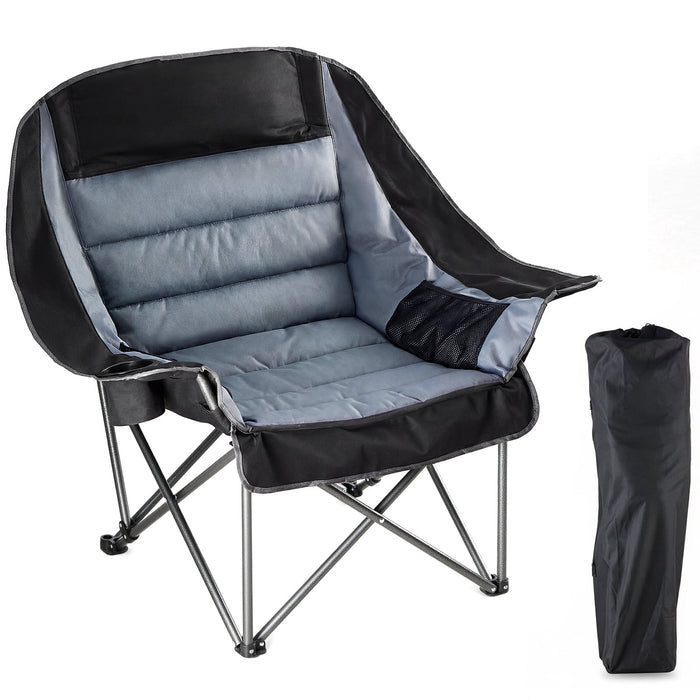 Betcozy Heavy Duty Camping Chair 500 lbs Capacity,   Oversized Padded Folding Chair, Robust Steel Frame Quad Chair with Cup Holder and Carry Bag for Outdoor Campsite and Fishing, Black