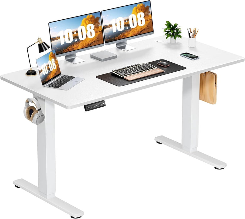 Bigleap Electric Standing Desk 55x24 Inches, Sit Stand Up Desk with 3 Memory Presets, Splice Wood Board, Home Office Computer Workstation (White)