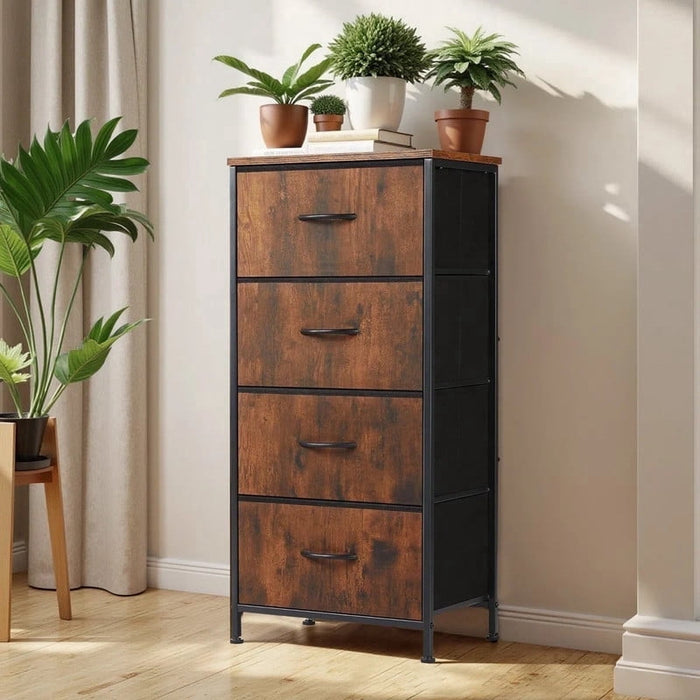 Nextay 4 Drawer Dresser, Fabric Storage Tower Organizer with Wood Top and Steel Frame for Bedroom, Closet, Hallway, Entryway,Brown