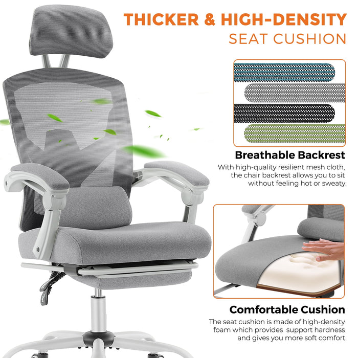 TINKLE WELL TINKLE WELL Gaming Ergonomic Foot Rest Reclining, High Back Mesh Home Office Computer Desk Chair-Gray