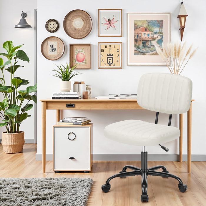 Blorly Cute Task Chair, Adjustable Armless Activity Chair with Wheels, Comfy Low Back Swivel Desk Chair, White