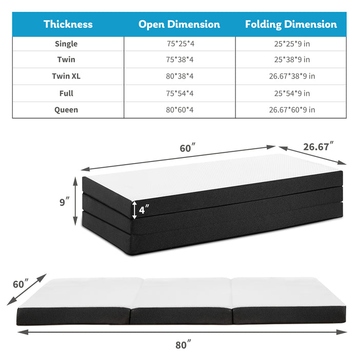 Bigleap 3''Tri-fold mattress Memory Foam Mattress, Queen Size
