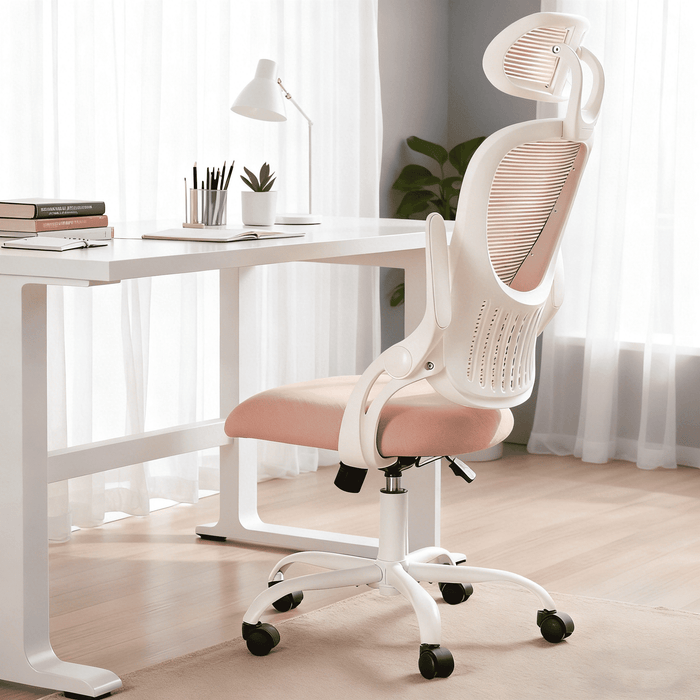 Taoset Ergonomic Computer Chair - High-Back Mesh Desk Chairs with Comfortable Lumbar Support & Adjustable Headrest & Flip-Up Armrests for Study Rooms, Gaming Rooms, and Offices, Pink