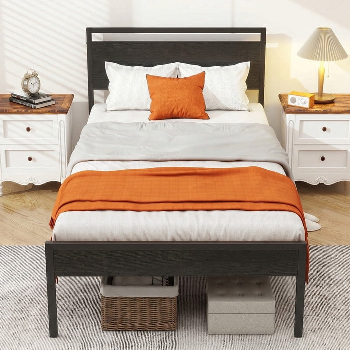 Taoset Twin Bed Frame, Mattress Foundation with Headboard, No Box Spring Needed, 700LBS Sturdy Metal Slats Support, Noise Free, Black