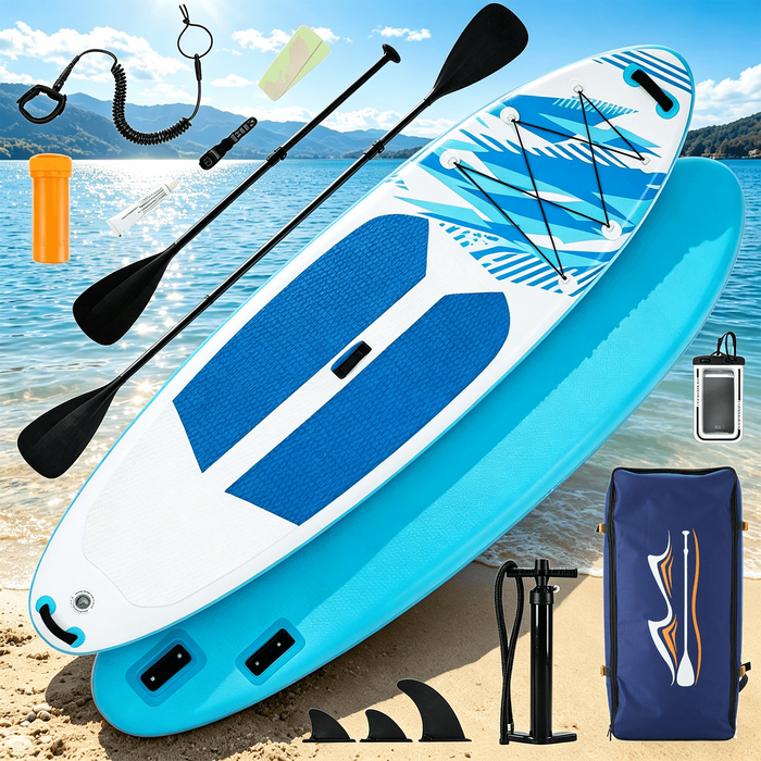 Blorly 10'5" Inflatable Stand Up Paddle Board, Commercial Grade PVC ISUP with Non-Slip Deck, Complete SUP Accessories: Paddle, Pump, Leash & Backpack, All-Skill Level Water Sports Board, Light Blue