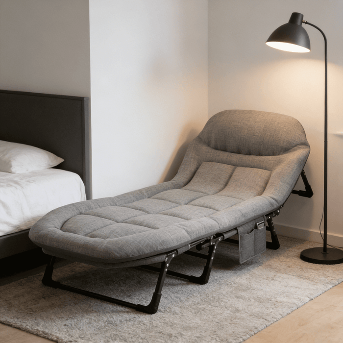 Taoset Foldable Guest Bed with Mattress, Outdoor Camping Cot with 4-Position Adjustable Reclining Nap Chair for Home Office, Supports 250LBs, Gray