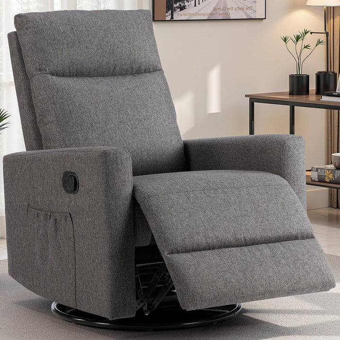 Simenmax Swivel Recliner Chair, Single Sofa with Extra Large Footrest High Back, Upholstered Armchair for Living Room, Bedroom, Grey
