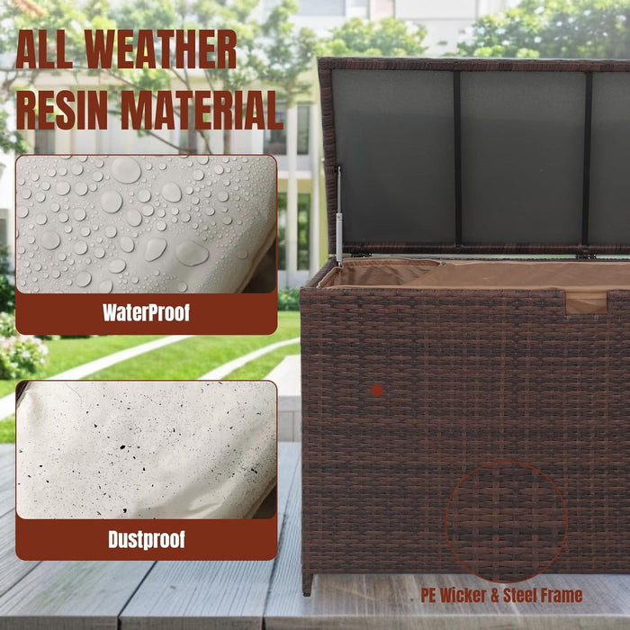 Outdoor Storage Box 125 Gallon Large Deck Boxes Waterproof Wicker Patio Bin for Toy Pool Garden Cushion