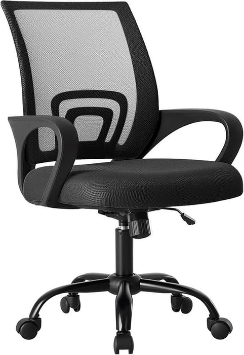 Simenmax Ergonomic Mid Back Office Chair, Black Mesh Computer Desk Chair with Lumbar Support, Rocking Mode for Home Office