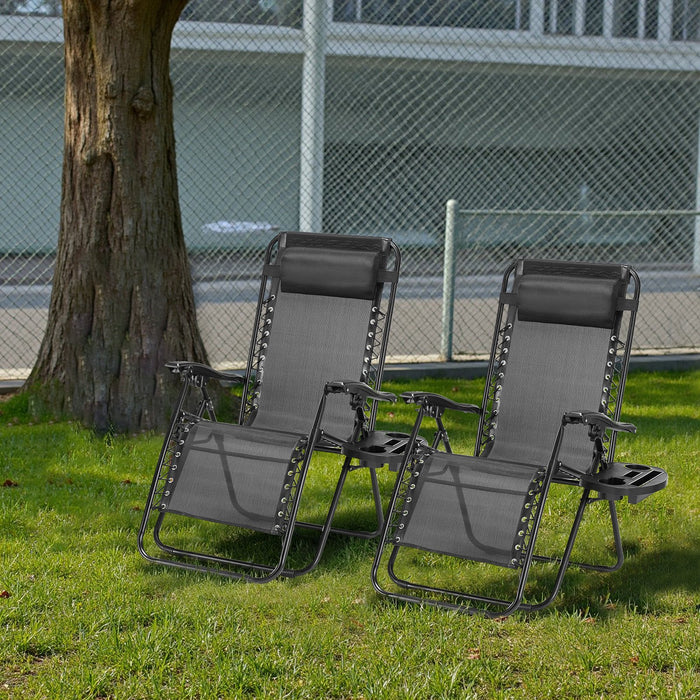 Adjustable Zero Gravity Chair Set of 2 , With Pillow and Cup Holder, Lounge Chair Recliners for Patio, Poolside, Garden, Backyard, Lawn