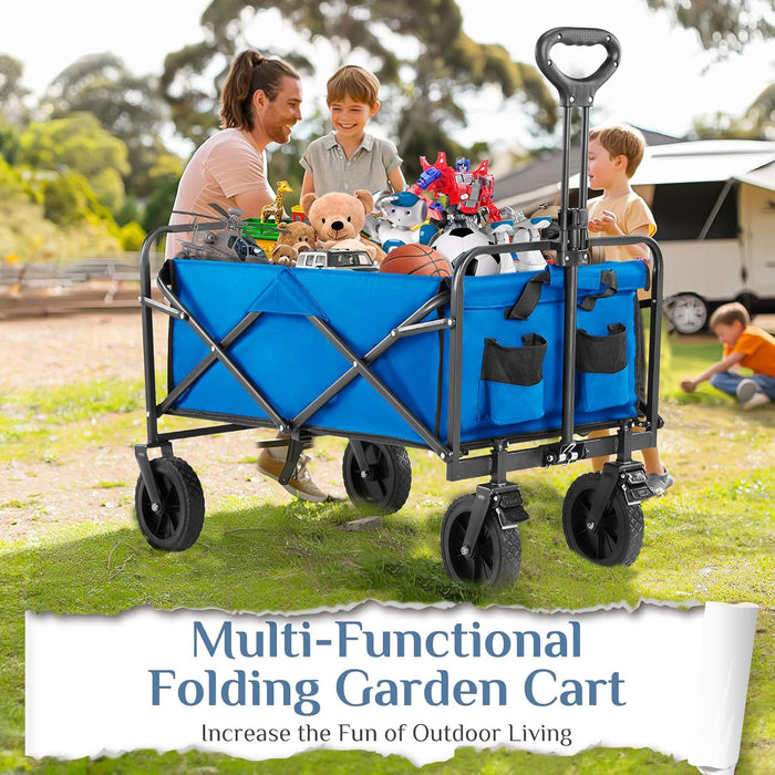 Bigleap 35IN Wagon, Wagons Carts Foldable with All-Terrain Wheels, Portable Shopping Cart Large Capacity Utility Cart with Drink Holders, Heavy Duty Collapsible Wagon,Blue