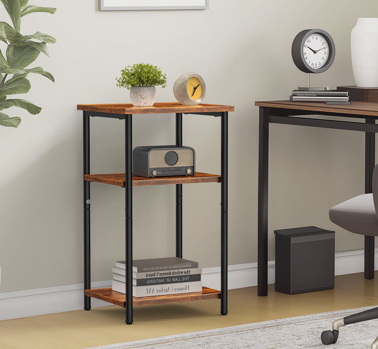 Taoset 3-Tier Slim Side Table for Living Room, Minimalist Nightstand for Bedroom, Small Space Narrow End Table with Open Storage Shelves, Set of 2, Rust Brown