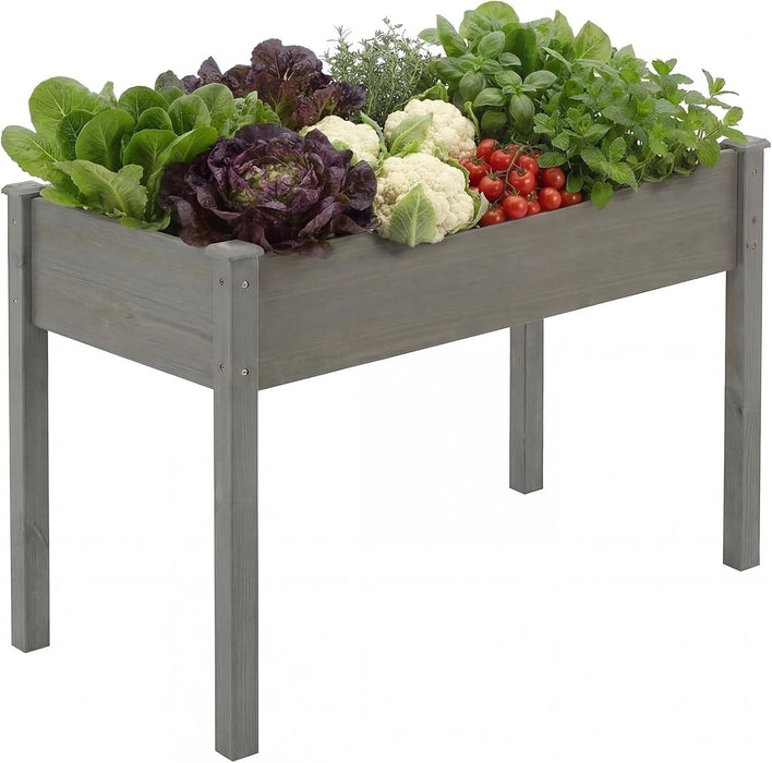 Simenmax 34'' Raised Garden Bed with Legs, Large Elevated Wooden Planter Box for Backyard, Patio, Balcony – Includes Liner & Drainage Holes, Gray