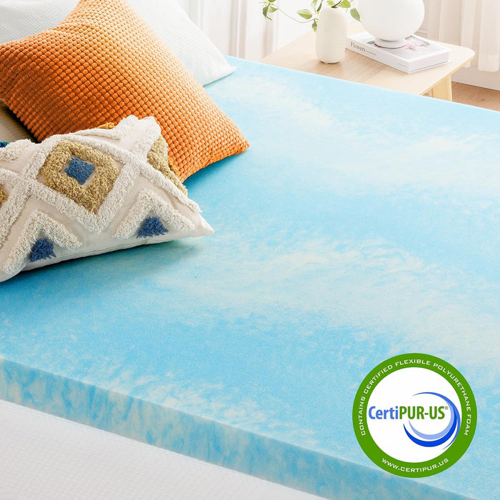Simenmax 3 Inch Full Memory Foam Mattress Topper, Gel Infused Mattress Pad Ventilated Bed Topper, CertiPUR-US Certified, Blue