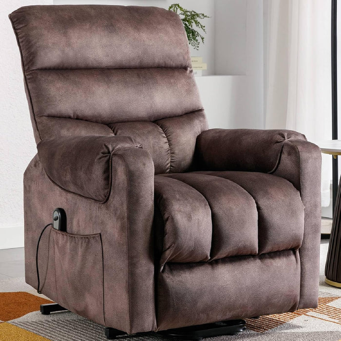 Yangming Power Lift Recliner Chair for Elderly Old People, Lift Chair for Seniors Fabric Reclining Chair with Side Pocket, Sofa Chair for Living Room with Overstuffed Armrest, Brown