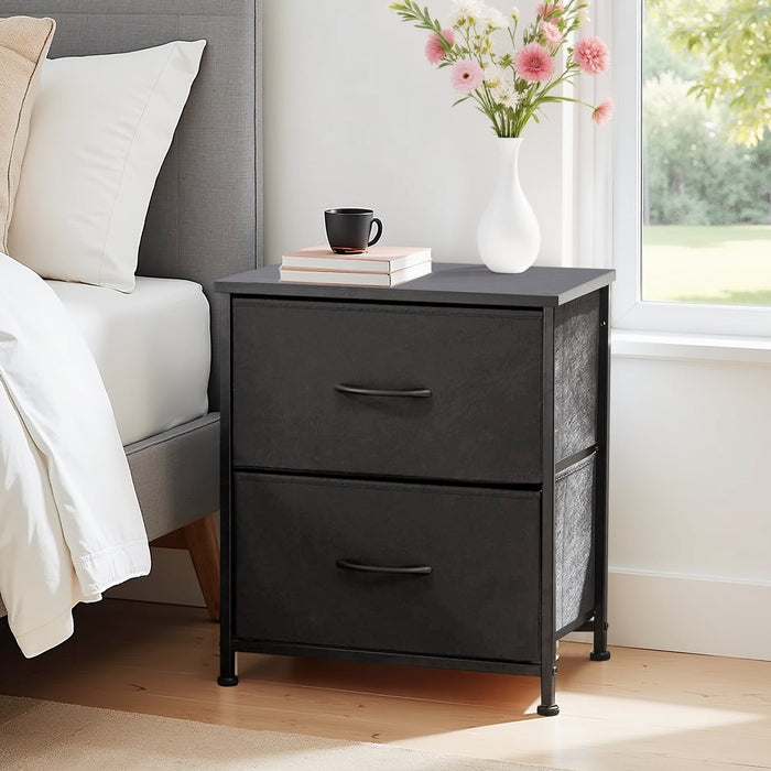 Beddle Nightstand, End Table Side Table with 2 Fabric Drawers Bedside Table for Bedroom, Dorm