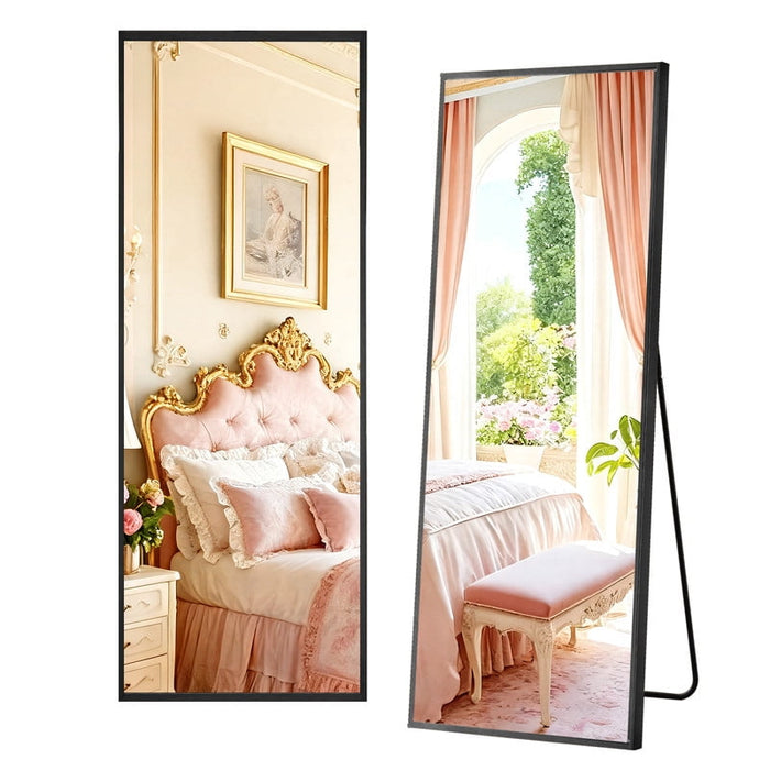 Simenmax Full Length Mirror, 58x19 Inch Standing Mirror with Nano Glass Aluminum Frame for Bedroom, Living Room, Gym,Black