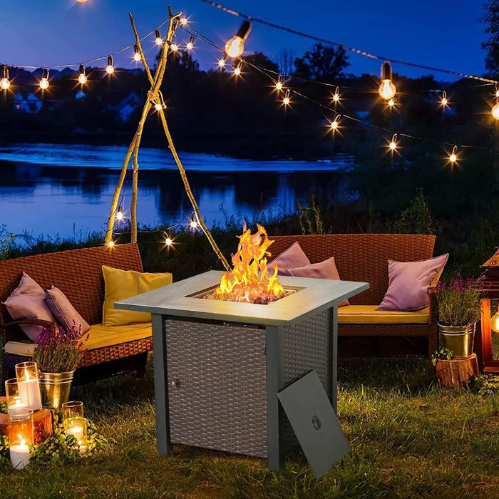 WOod-it Propane Fire Pit Table, 30 Inch 50,000 BTU Square Outdoor Gas Firepit with Porcelain Tile Tabletop, Lid, Lava Rocks for Garden, Patio, Deck