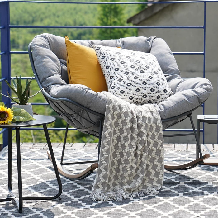 Simenmax Outdoor Rocking Chair, Egg Shaped Chair Modern Lounge Rocker Chair with Cushion for Balcony Porch Patio, Gray